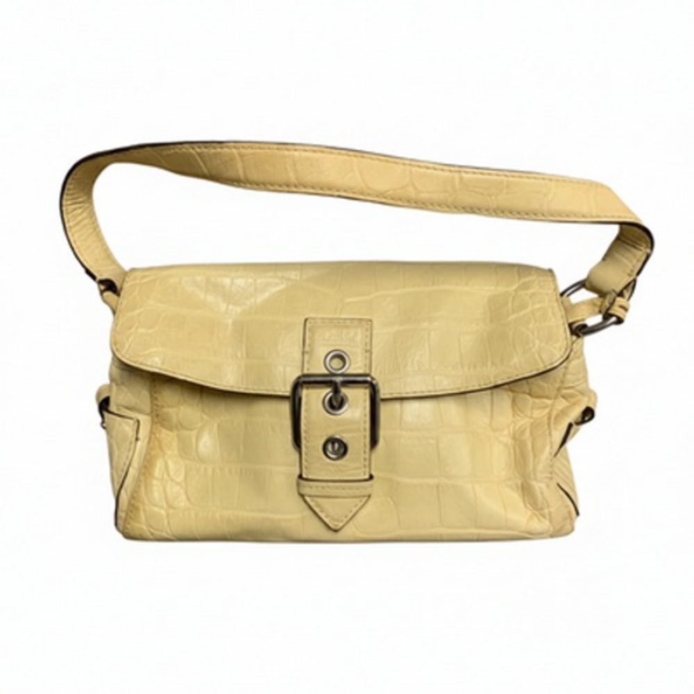Dooney & Bourke Handbag Purse Yellow Leather Shoulder Bag Croc Pattern Medium